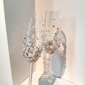 Copas de Champán de Lujo Hechas a Mano con Perlas y Diamantes, Personalizadas para Aniversario o Boda - Product Image 6