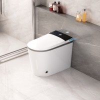 Petite toilette intelligente en céramique avec siège élargi, à poser au sol, allongée, avec chauffage de siège, télécommande, capteur de pied et fonction automatique, compatible S-Trap et P-Trap