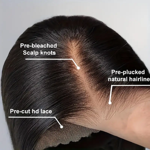 Non traité 250% HD Transparent avant perruques de cheveux humains 4x4 <span class=keywords><strong>Bye</strong></span> <span class=keywords><strong>Bye</strong></span> noeuds sans colle pré-plumé pré-découpé noeuds blanchis de haute qualité - Product Image 4