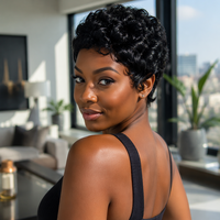 Perruque Courte Bouclée Lace Front HD, Cheveux Humains Brésiliens 100% Remy, Noir Naturel, Sans Colle, Pré-Pluckée, Pour Femmes, Vente Directe Usine