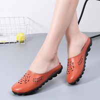 Nouvelles mules plates ajourées à bout ouvert pour femme, grande taille, en cuir véritable, tendance mode printemps-automne 2025
