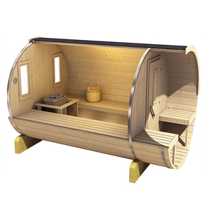 ساونا كهربائية خارجية قابلة للتخصيص مزودة ببرميل مع مقاعد أرز أحمر تصميم عصري تركيب في الموقع للاستخدام الصحي للشقق - Product Image 1