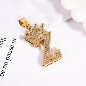 Colgante de collar inicial de moda, llena de oro circonita cúbica, accesorios para hacer joyas DIY, colgante de circón con corona de letras - Product Image 5