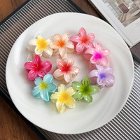 Jepit Rambut Cakar Bunga Plumeria Hawaii 4cm Anti Selip, Plastik, Model Hiu, Warna Gradasi Permen, untuk Anak
