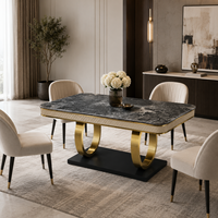 Ensemble de table à manger en marbre post-moderne pour hôtel, plateau rectangulaire noir, structure en métal, meubles durables pour salon, fournisseur chinois