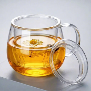 300ml Heat Resistant Borosilicate Glass <strong>Tea</strong> <strong>Infuser</strong> Cup with Lid, Clear Drinking Glass <strong>Tea</strong> <strong>Mug</strong> for Office and Home - Product Image 1