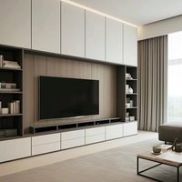 Meuble TV mural minimaliste moderne avec rangement, console multimédia en bois massif sur mesure, meubles de salon
