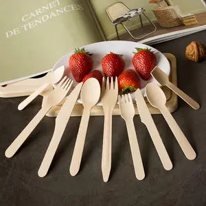 Fabricantes al por mayor biodegradable desechable de madera postre helado cuchara desechable cuchillo de madera y tenedor cuchara