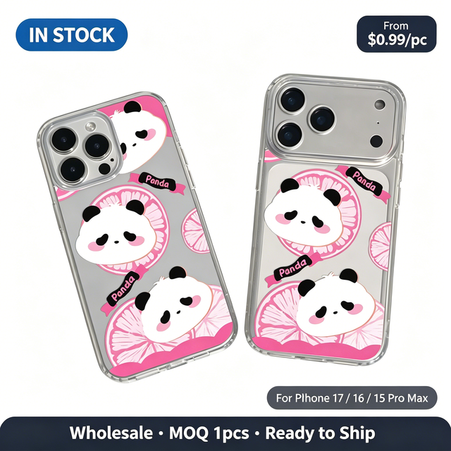 Cute Cartoon Panda Pink Orange Slices Clear TPU Case, Soft Shockproof Phone Cover for iPhone 17 16 15 14 13 Pro Max