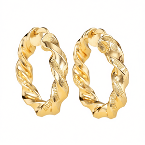 E4423 Gold <b>Hoop</b> <b>Earrings</b> Classic Twisted Design Unisex Everyday Wear <b>Fine</b> Jewelry - Product Image 1