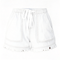 Shorts en jean taille haute à franges pour femme, avec cordon de serrage et taille élastique, en denim léger, vente en gros