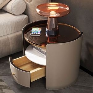 โต๊ะกระจกอัจฉริยะสไตล์ยุโรปอัจฉริยะสีเทาอัจฉริยะ2เฟอร์นิเจอร์ตู้ข้างเตียงยาวพร้อมตู้สำหรับห้องชาร์จไร้สาย - Product Image 2