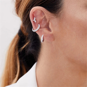 Pair S925 Sterling <b>Silver</b> Elegant Luxury CC Multi-row Inlaid Stone Trend <b>Hoop</b> Stud <b>Earrings</b> - Product Image 4