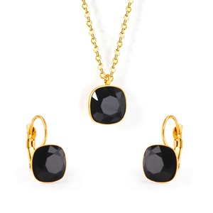Conjunto de Joyería de Circonio Negro, Aretes y Colgante de Acero Inoxidable, Conjuntos de Joyería Dorada - Product Image 1