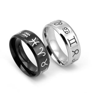Go Party-anillo personalizado de plata y <span class=keywords><strong>negro</strong></span> para hombre, joyería de acero inoxidable, 12 horóscopos grabados, regalos de cumpleaños - Product Image 1
