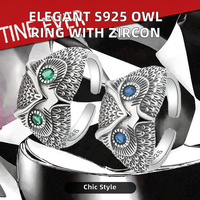 Prix de gros, petite série, bague ouverte personnalisée vintage avec zircon cubique, motif hibou, bijoux, usine ODM OEM, argent antique, pour hommes et femmes