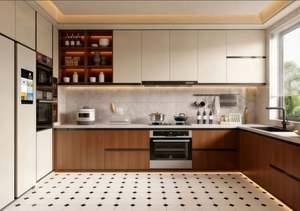 Cuisine modulaire populaire, armoires de luxe en stratifié, espace de rangement, personnalisation haut de gamme avec plan de travail en marbre et robinet - Product Image 2