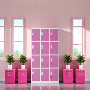 Penjualan Panas Lemari Baja Pink 12 Pintu Modern Lipat untuk Pakaian, Kamar Tidur, Kantor, Gym - Penggunaan Komersial Grosir Pabrik - Product Image 1