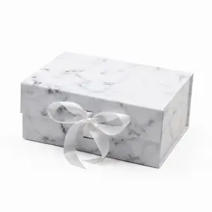 Wholesale Rigid Cardboard Marble Magnetic Closure Packaging Box With Ribbon