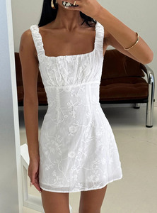 Vestido Mini de Mujer Estilo Vintage con Bordado de Encaje, Cuello Cuadrado, Sin Mangas, Corte en A, Cintura Natural, Elegante para Oficina o Fiesta - Product Image 5