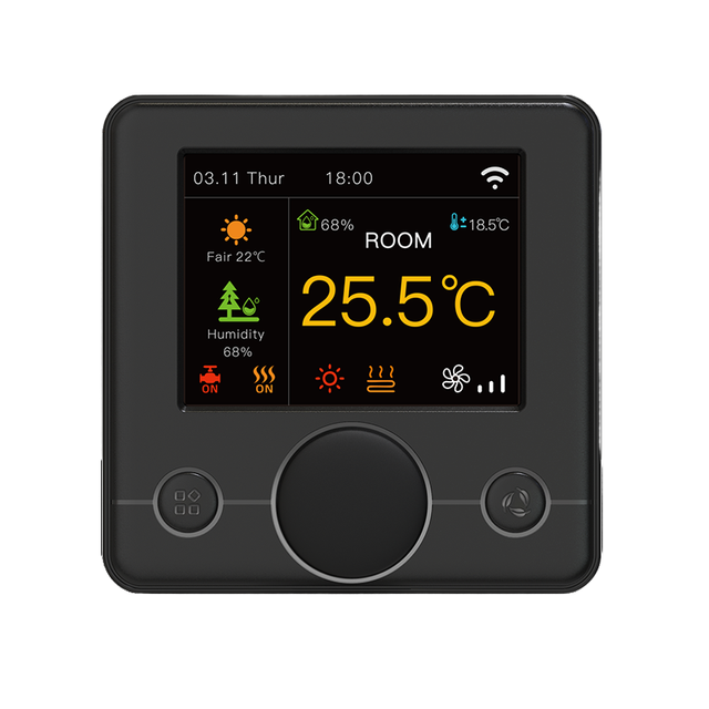 Smart WiFi FCU Thermostat IPS TFT LCD Screen 2-pipe System 3A Fan Coil Temperature Humidity Control for HVAC Graphic Design