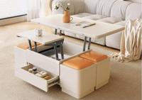 Table basse multifonctionnelle de style crème avec fonction de levage télescopique pour petit appartement, salon, table à manger, bureau.
