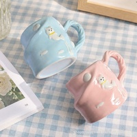 Ensemble tasse et soucoupe en céramique, style Ins, motif dessin animé, relief sculpté et peint à la main, thème océan, poisson-chat américain, pour la maison