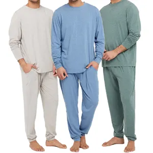 Benutzer definierte Frühling Herbst Casual Sleep Wear Weiche bequeme Pyjamas aus massiver Bambus-Baumwolle 2-teiliges Set für Männer