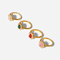 Bague en acier inoxydable à Double couche de Zircon épais, bord plaqué or 18 carats, bague en Zircon de couleur ovale, bijoux pour femmes