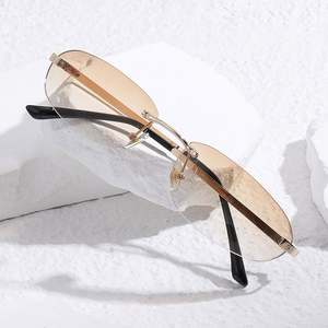 Lunettes de soleil ovales sans monture en alliage rétro Y2K avec logo personnalisé, protection UV400, petite monture, pour hommes et femmes, collection 2025 - Product Image 1