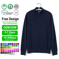Herren 100% Baumwolle 12GG Strickpullover mit Halbreißverschluss, Stehkragen, Gerippten Bündchen und Saum, Klassischer Business-Casual-Pullover, Winter-Sweater