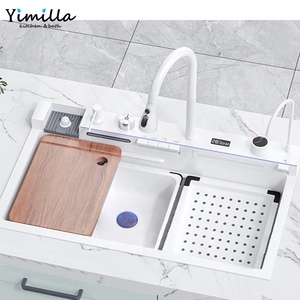 Wastafel dapur teknologi tinggi, wastafel Stainless Steel mangkuk tunggal wastafel dapur putih keran air terjun Digital mangkuk tunggal wastafel dapur cerdas - Product Image 4