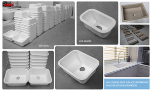 Lavabo sous-vasque portable, lavabo de salle de bains, vasque en pierre artificielle, Double bol rectangulaire, Surface solide - Product Image 2