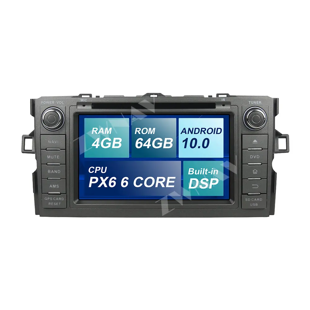 PX6 4 + 64GB 안드로이드 10 자동차 멀티미디어 플레이어 도요타 Auris 2010-2014 GPS Navi 라디오 navi 스테레오 IPS 터치 스크린 헤드 유닛