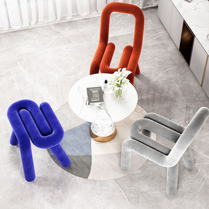 Chaise de salle à manger en flanelle avec dossier de forme spéciale, simple <span class=keywords><strong>et</strong></span> moderne, tabouret de changement de chaussures pour l'entrée du salon, meubles de maison - Product Image 3