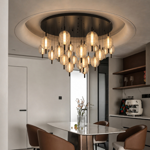 Round Base Multi Light Glass Pendant Chandelier Ribbed Glass Globe Cluster Pendant Light For Living Room - Product Image 3