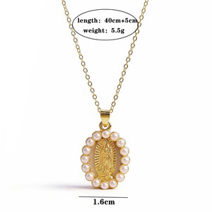 Collier perles Vierge Marie - Bijoux religieux luxe léger, chaîne clavicule élégante, pendentif femme en gros - Product Image 4