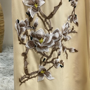 1717# Fashionable Embroidered Floral Applique Open Abaya Long Sleeve Crepe Dubai Abayas <b>Cardigan</b> With Side Pockets 2 Colors - Product Image 2