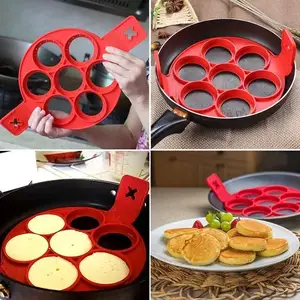 Dispositif de friture d'oeufs à motif 7 trous Moule à gâteau en silicone Moule à oeufs en forme de coeur Forme ronde Outil de cuisson d'oeufs Cuisine à domicile Gel de silice