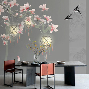Fiori e uccelli soggiorno Tv sfondo carta da parati dipinta a mano Magnolia lanterna <span class=keywords><strong>rondine</strong></span> calda camera da letto rivestimento murale - Product Image 1
