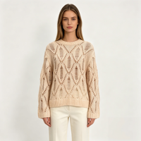 Juliette – Pull en maille blanc à manches longues pour femme, personnalisé OEM & ODM, de haute qualité, style pointelle, pour le loisir, vente en gros