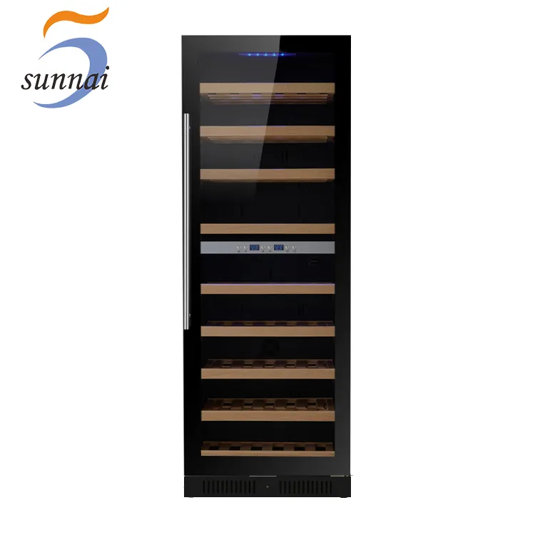 デュアルゾーンワイン貯蔵冷蔵庫に組み込まれたSunnaiカスタムフルガラスドアコンプレッサー冷却システム