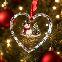 Ornement en verre cristal transparent en forme de cœur avec logo personnalisé disponible, ornement en verre cristal pour Noël, souvenir festif, Noël, intérieur