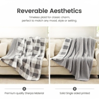 Couverture d'hiver ultra douce 100 % polyester tricotée réversible double face en sherpa, anti-boulochage, motif écossais gris, épaisse et moelleuse