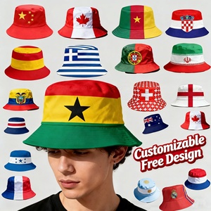 Custom Many Country USA Mexico Brazil Flag Print Denim Casual Travel Bucket <strong>Hat</strong> National Team Fan World Fisherman - Product Image 1