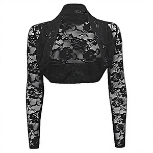 Haut court noir en dentelle à manches longues pour femme, tenue de danse de scène, couvre-vêtement d'entraînement pour adulte - Product Image 4