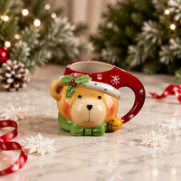 Ensemble de 4 tasses à café de Noël en porcelaine écologique de 16 oz, design Père Noël, bonhomme de neige, pingouin, ours, multicolores, 3D, figurines, pour les fêtes d'hiver