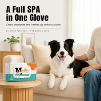 Gants de bain pour animaux sans eau, lingettes 50 pièces, lingettes humides pour chiens et chats, gants de toilettage, vente en gros OEM ODM, lot en vrac