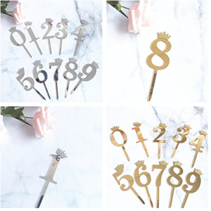 Acryl-Zahlen Tortendekoration 0-9 Strass-Kronen-Kuchenaufsatz Gold und Silber Glitzer Geburtstagstorten-Cupcake-Topper - Product Image 3