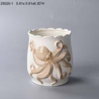 Pot de fleurs en céramique blanc simple, décoration en relief d'octopus, glaçure mate, vase de table, décoration d'intérieur, série marine, arrangement floral